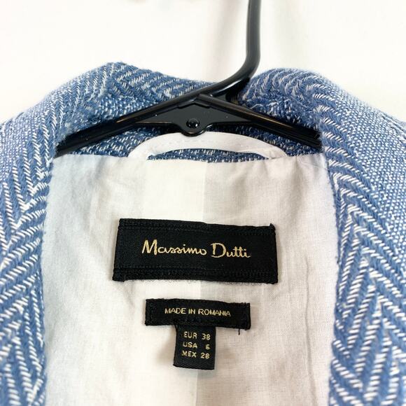 Massimo Dutti Textured Stripe Single Breasted Blazer Coat Jacket Blue Size 6 - Picture 5 of 9